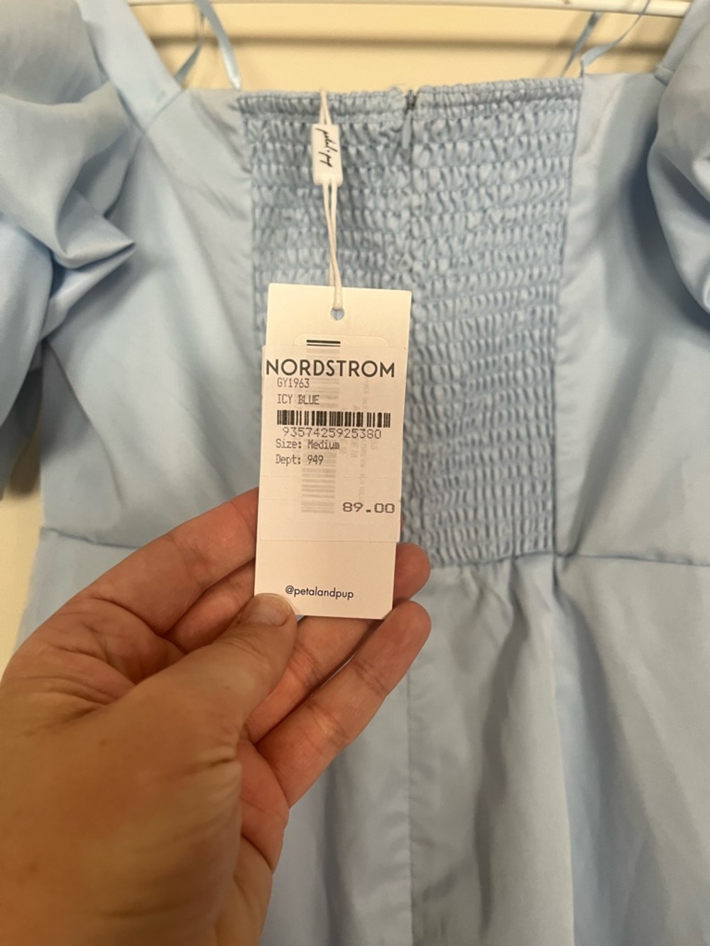Powder Blue Ruched Puff-Sleeve Mini Dress Petal & Pup - Picture 5 of 8